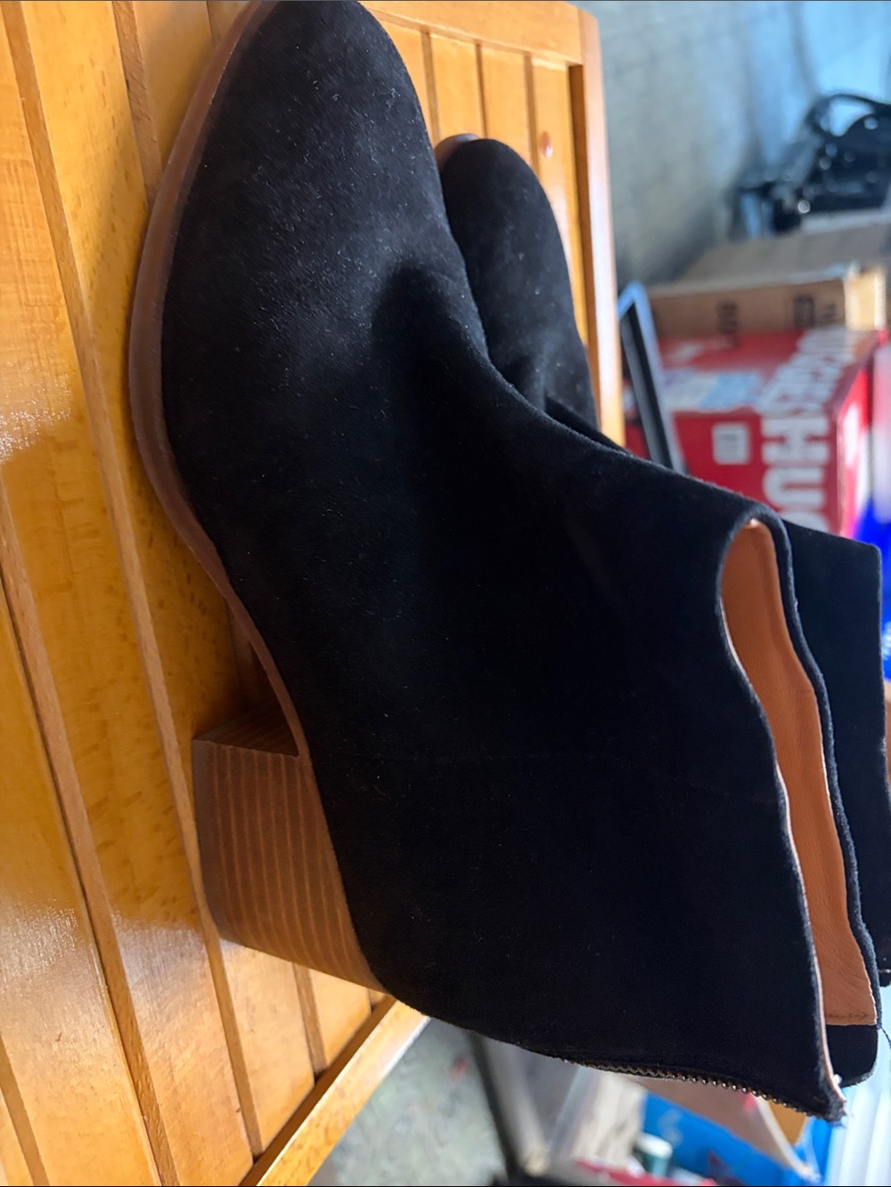Seychelles Black Leather Suede Women’s Ankle Boot with Block Heel